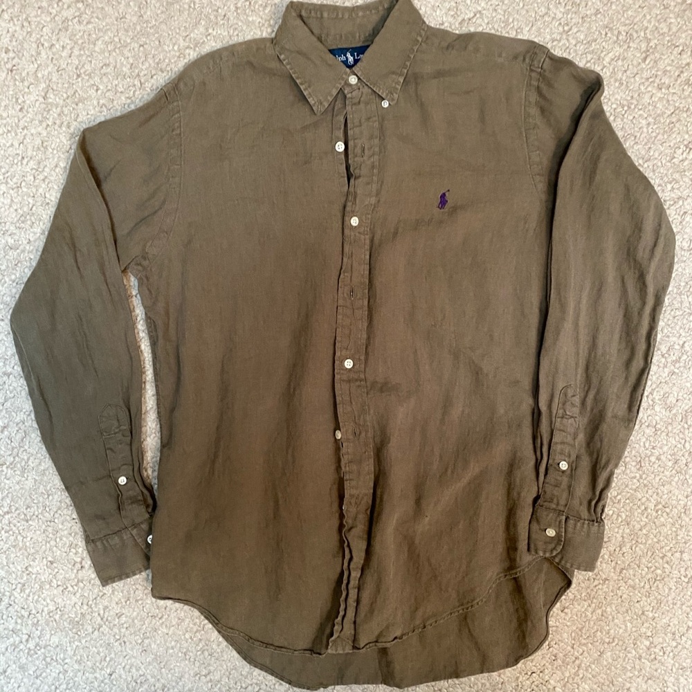Medium Brown Linen Polo Button Down